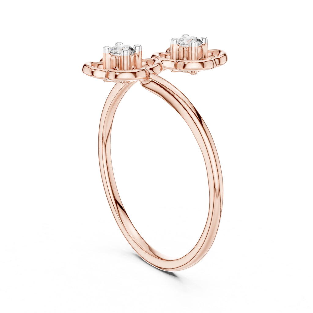 Dual Clover Blossom Minimalist Ring Rose Gold