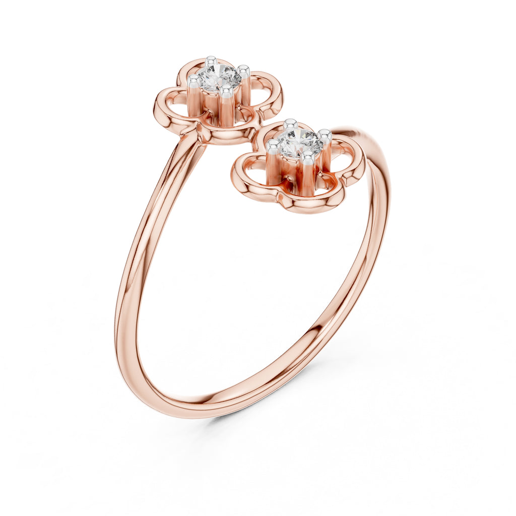 Dual Clover Blossom Minimalist Ring Rose Gold