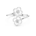 Dual Clover Blossom Minimalist Ring White Gold