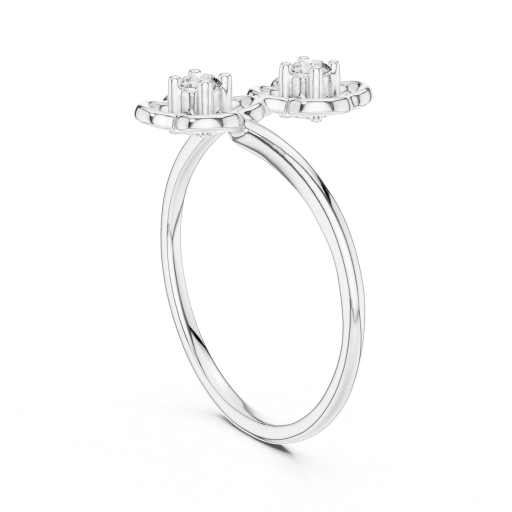 Dual Clover Blossom Minimalist Ring White Gold