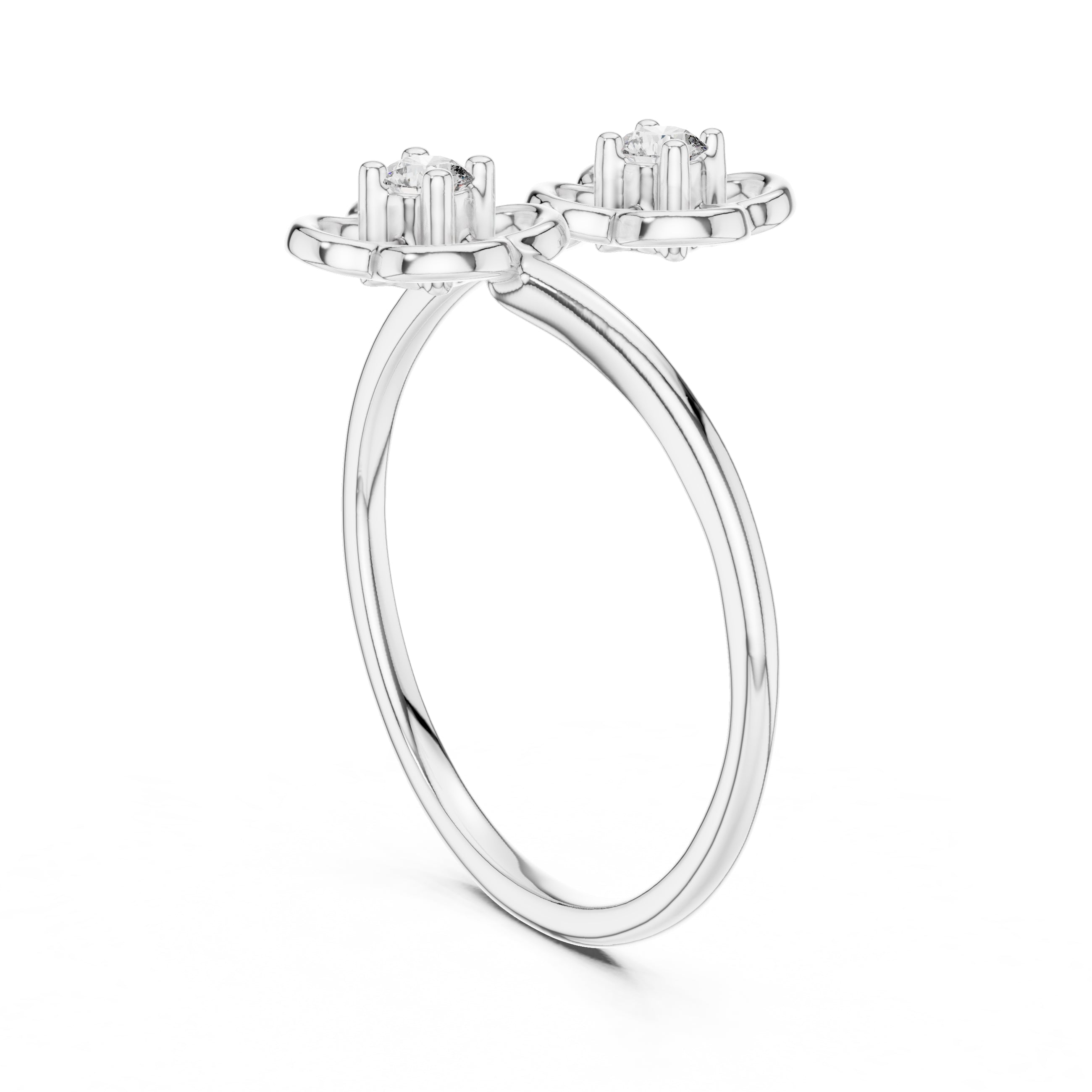 Dual Clover Blossom Minimalist Ring White Gold