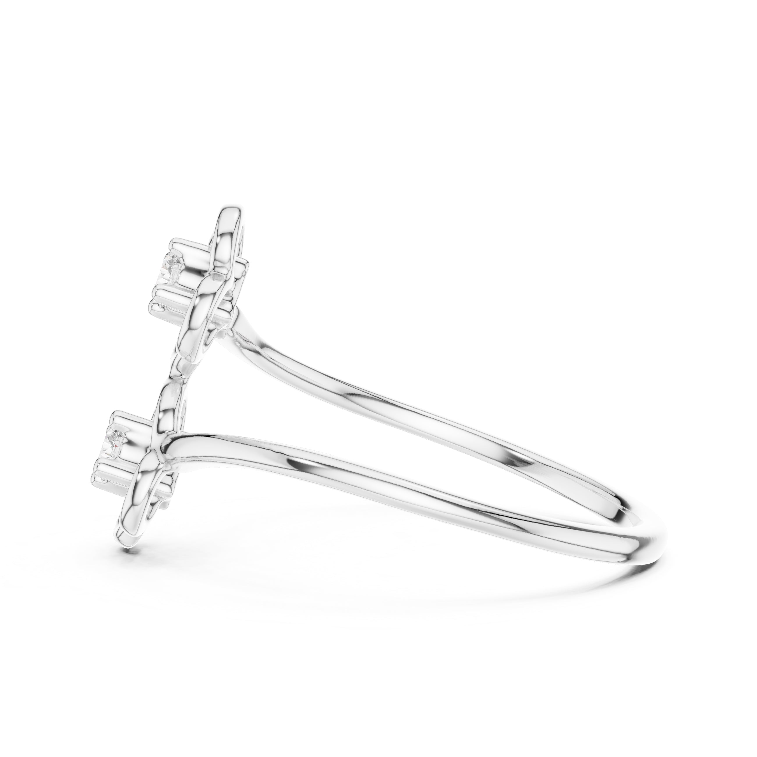 Dual Clover Blossom Minimalist Ring White Gold
