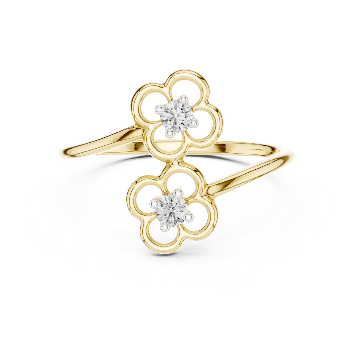 Dual Clover Blossom Minimalist Ring Yellow Gold