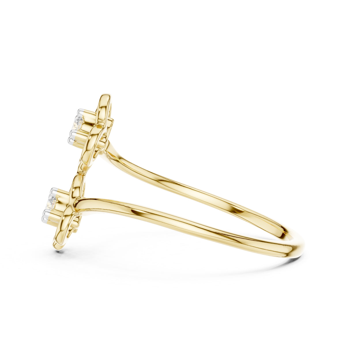 Dual Clover Blossom Minimalist Ring Yellow Gold