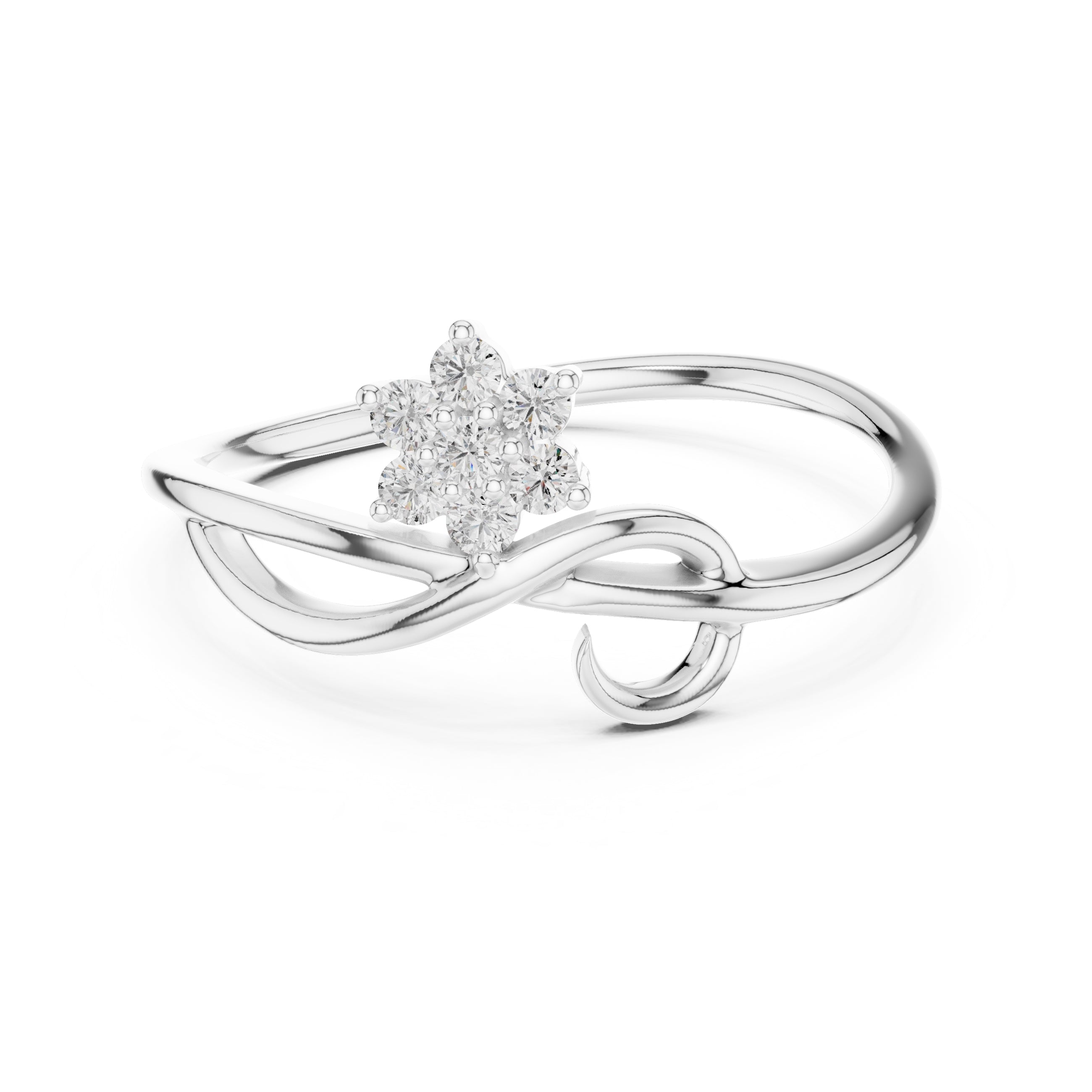 Blossom Cluster Swirl Minimalist Ring White Gold
