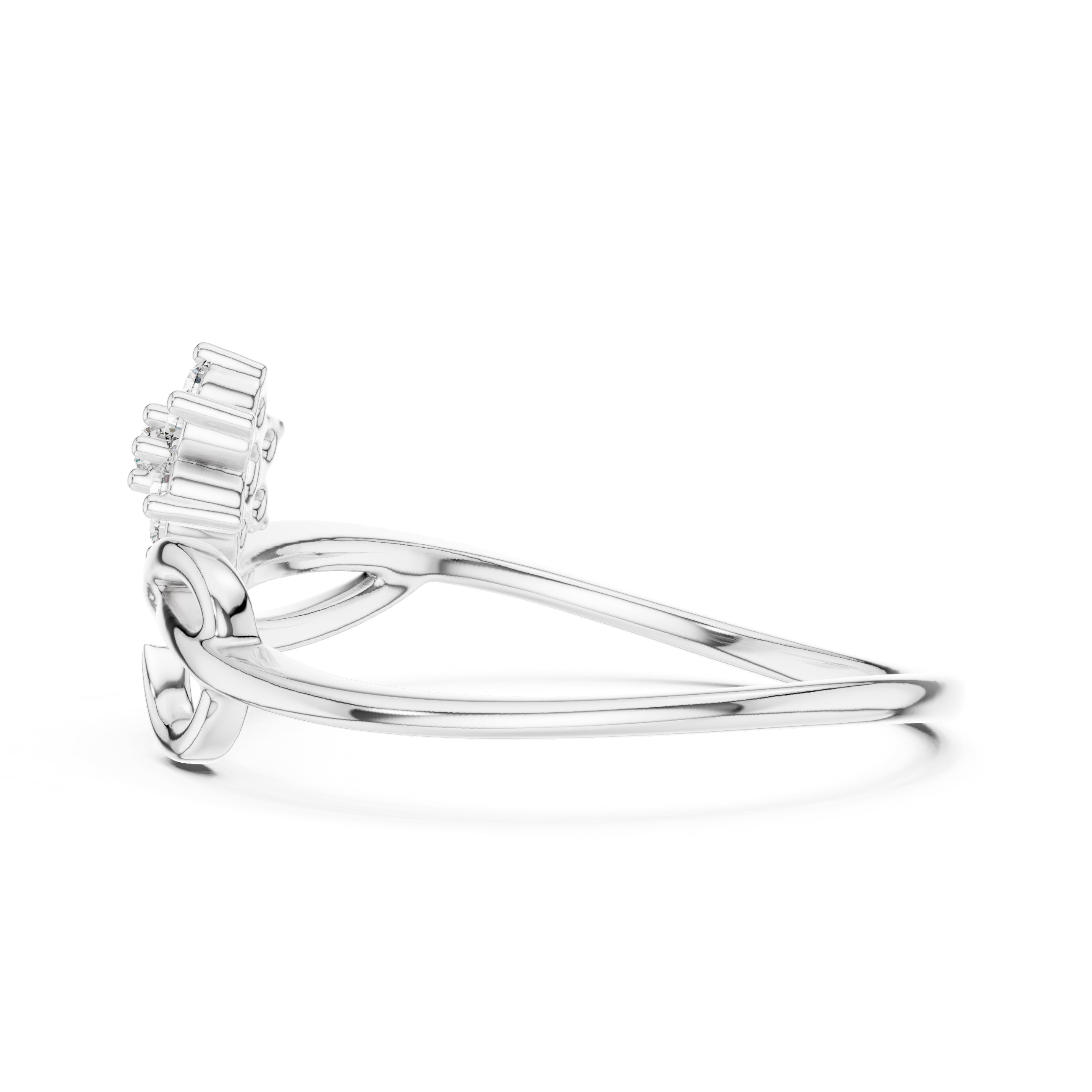 Blossom Cluster Swirl Minimalist Ring White Gold