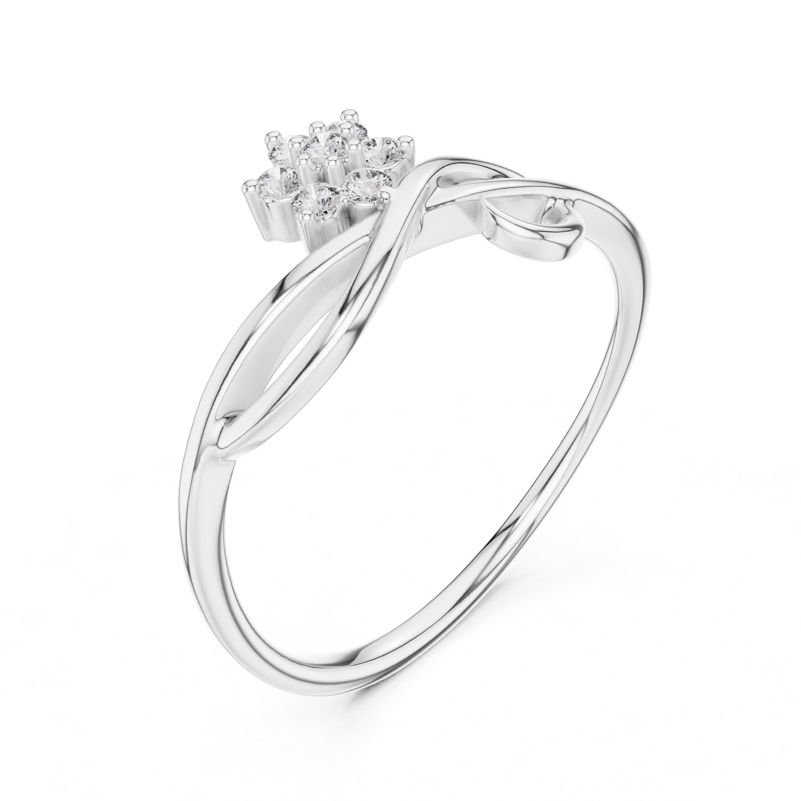 Blossom Cluster Swirl Minimalist Ring White Gold