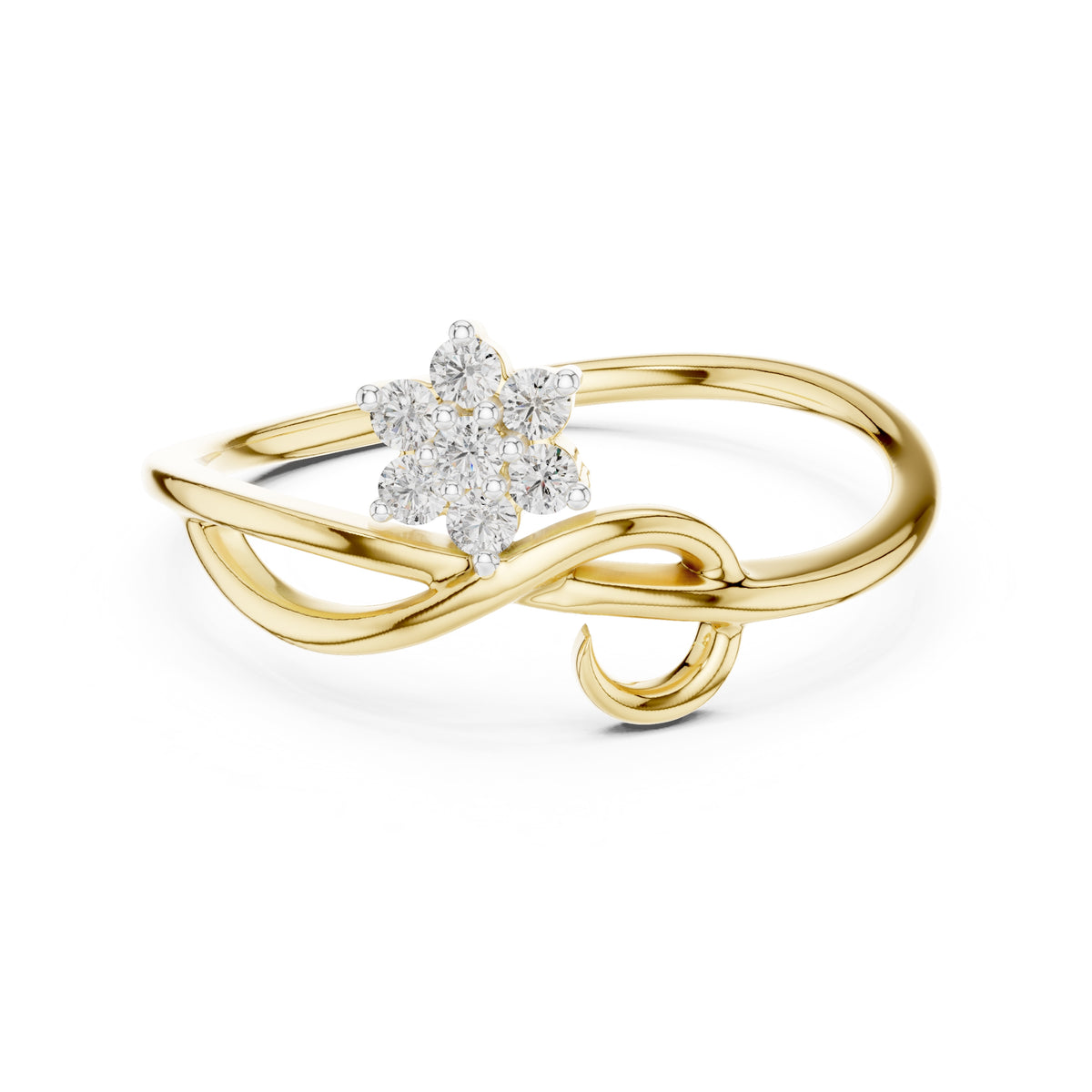 Blossom Cluster Swirl Minimalist Ring Yellow Gold