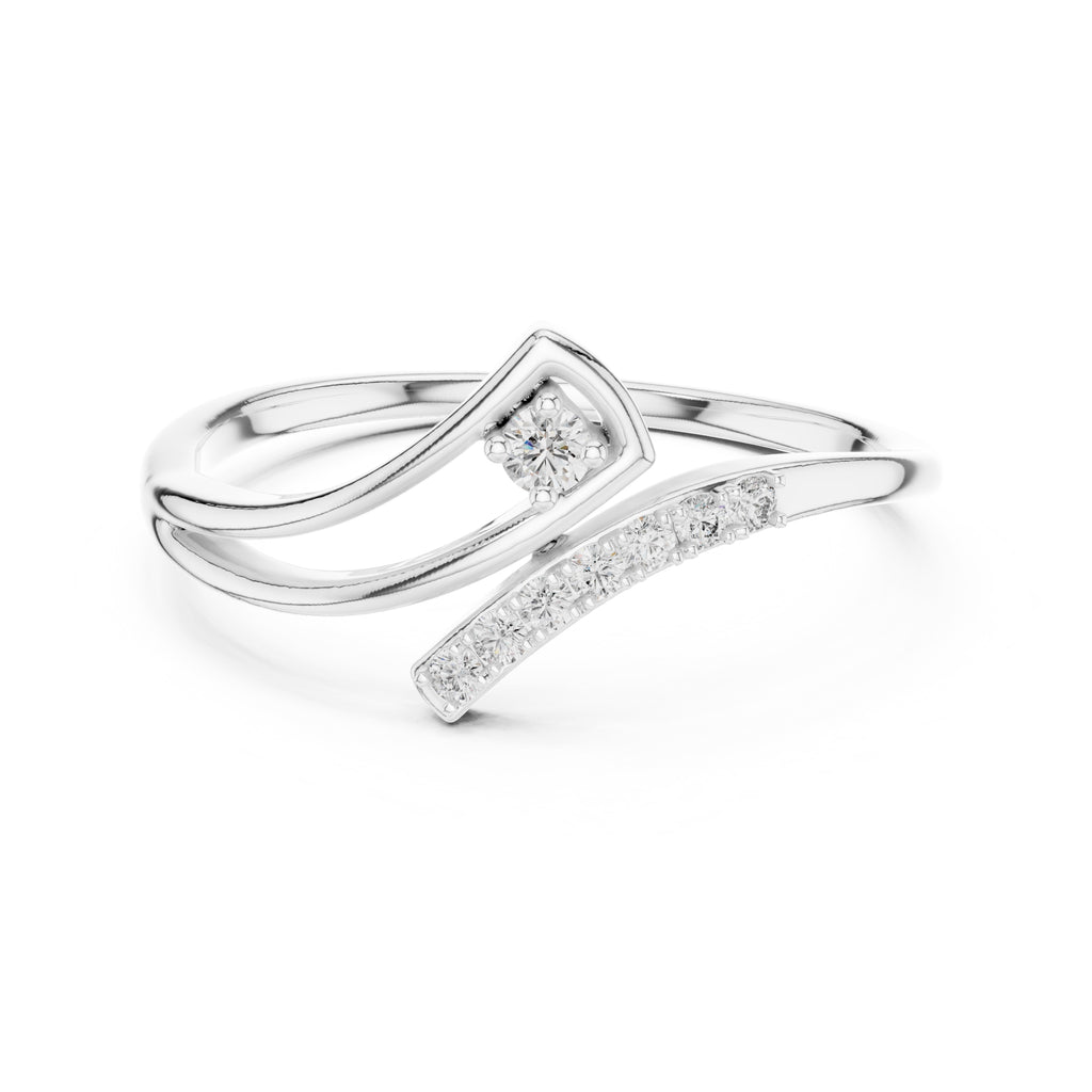 Geometric Swirl Accent Ring White Gold