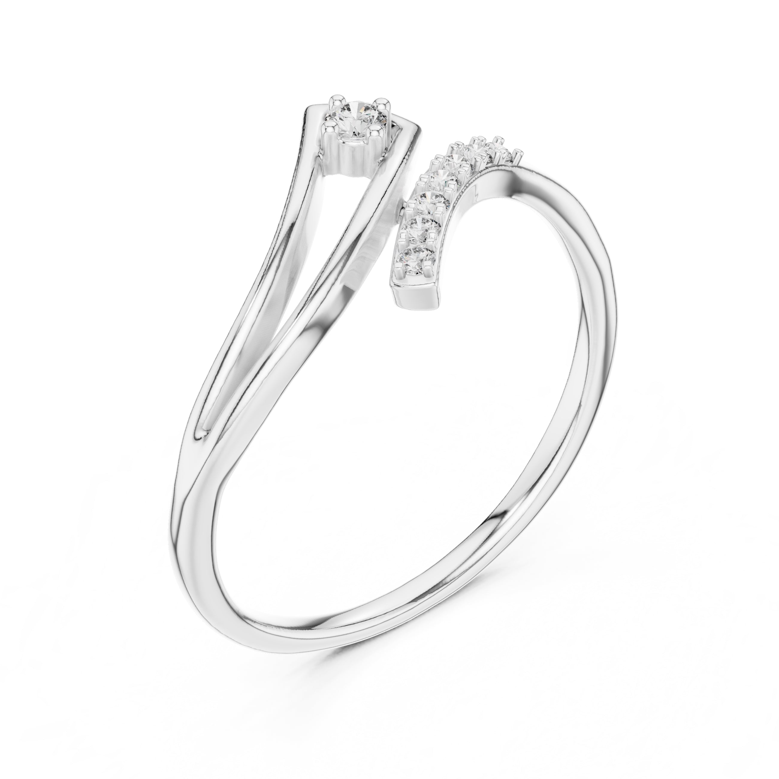 Geometric Swirl Accent Ring White Gold