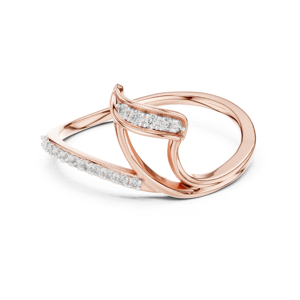 Asymmetric Leaf-Inspired Pavé Ring Rose Gold