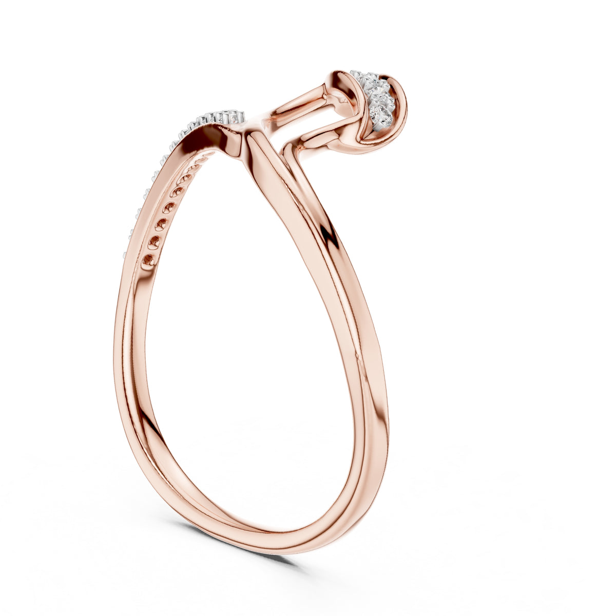 Asymmetric Leaf-Inspired Pavé Ring Rose Gold