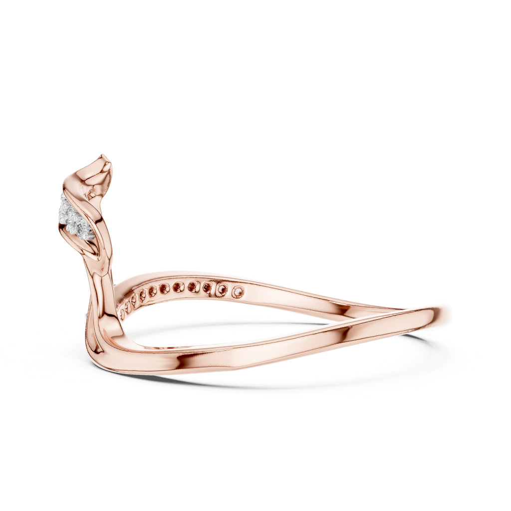 Asymmetric Leaf-Inspired Pavé Ring Rose Gold