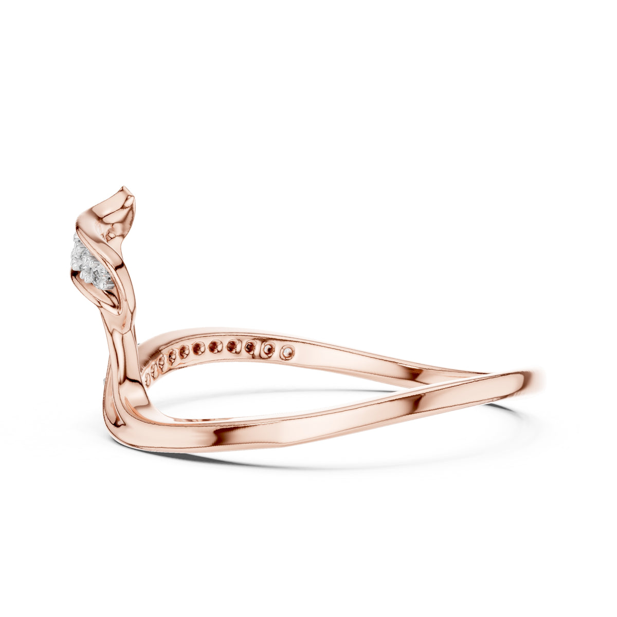 Asymmetric Leaf-Inspired Pavé Ring Rose Gold