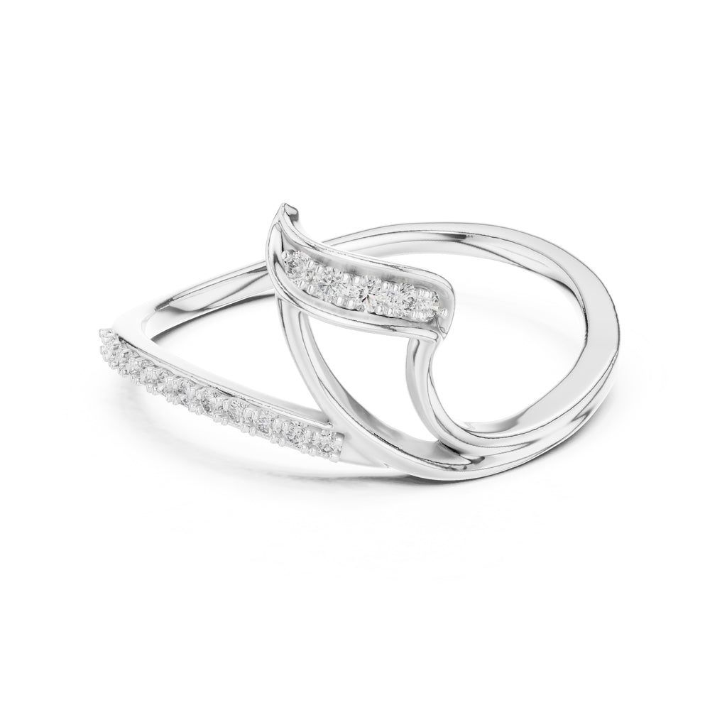 Asymmetric Leaf-Inspired Pavé Ring White Gold