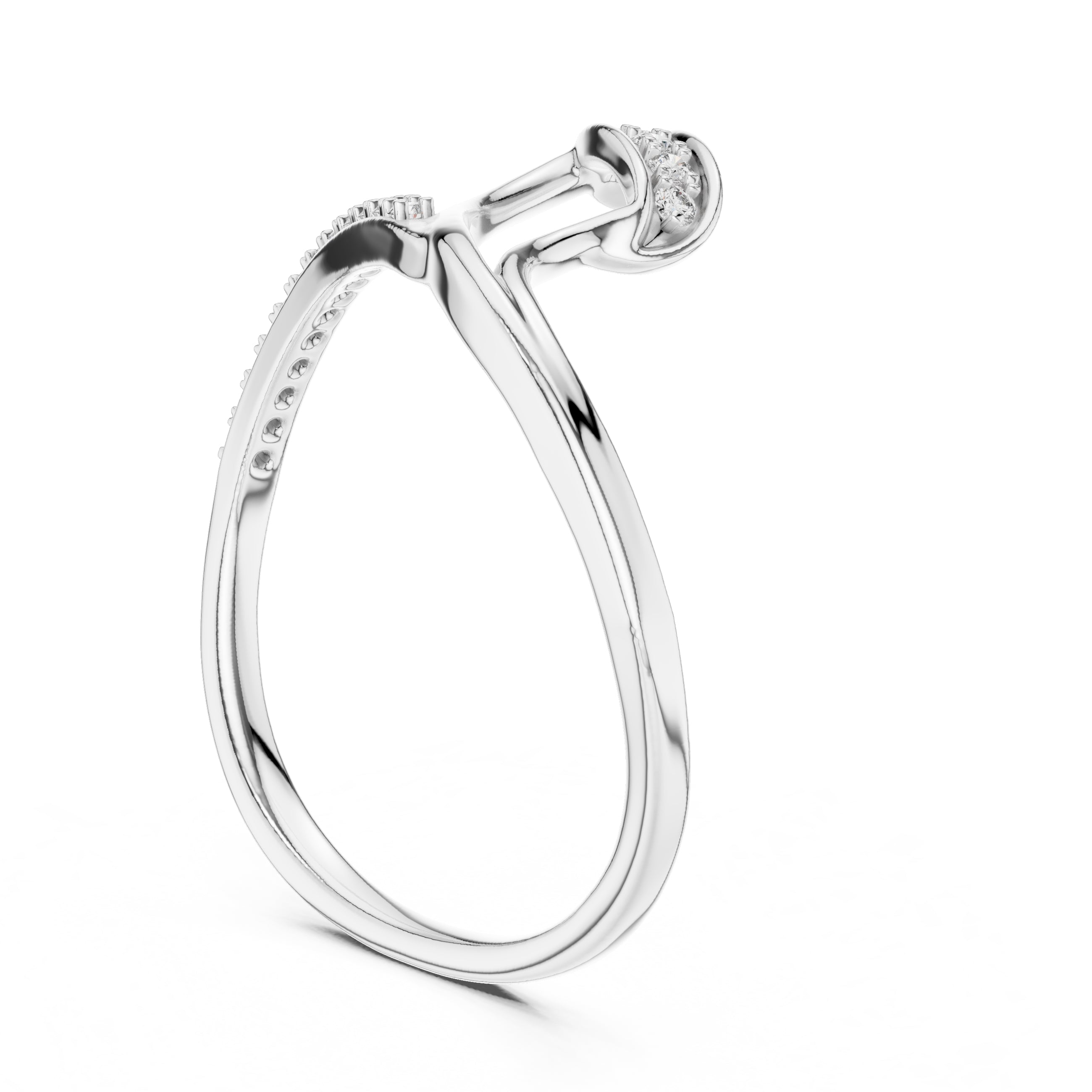 Asymmetric Leaf-Inspired Pavé Ring White Gold