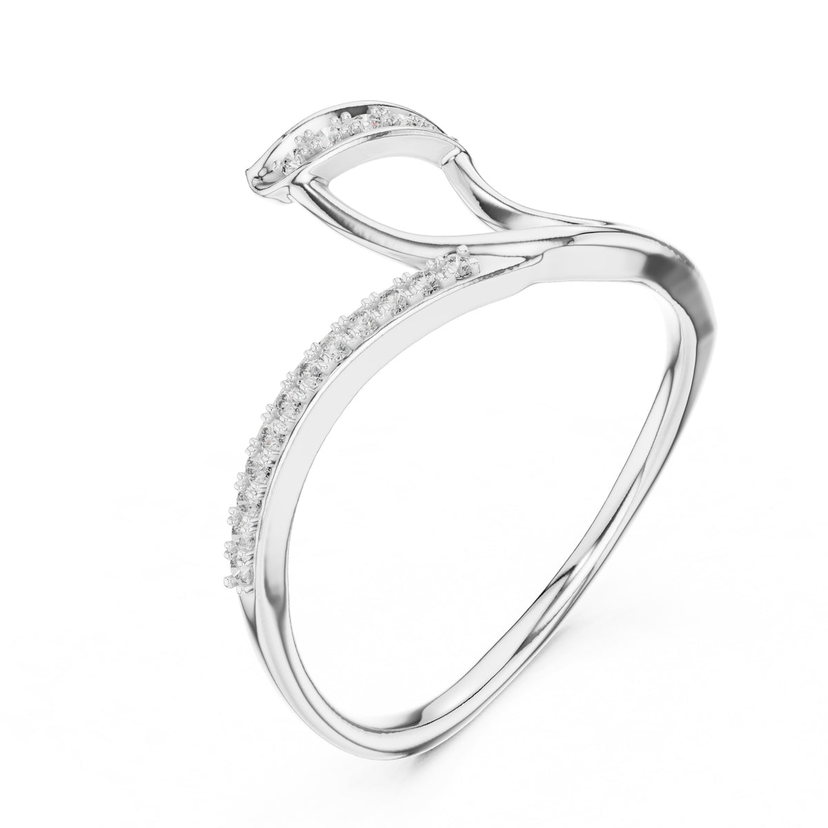 Asymmetric Leaf-Inspired Pavé Ring White Gold