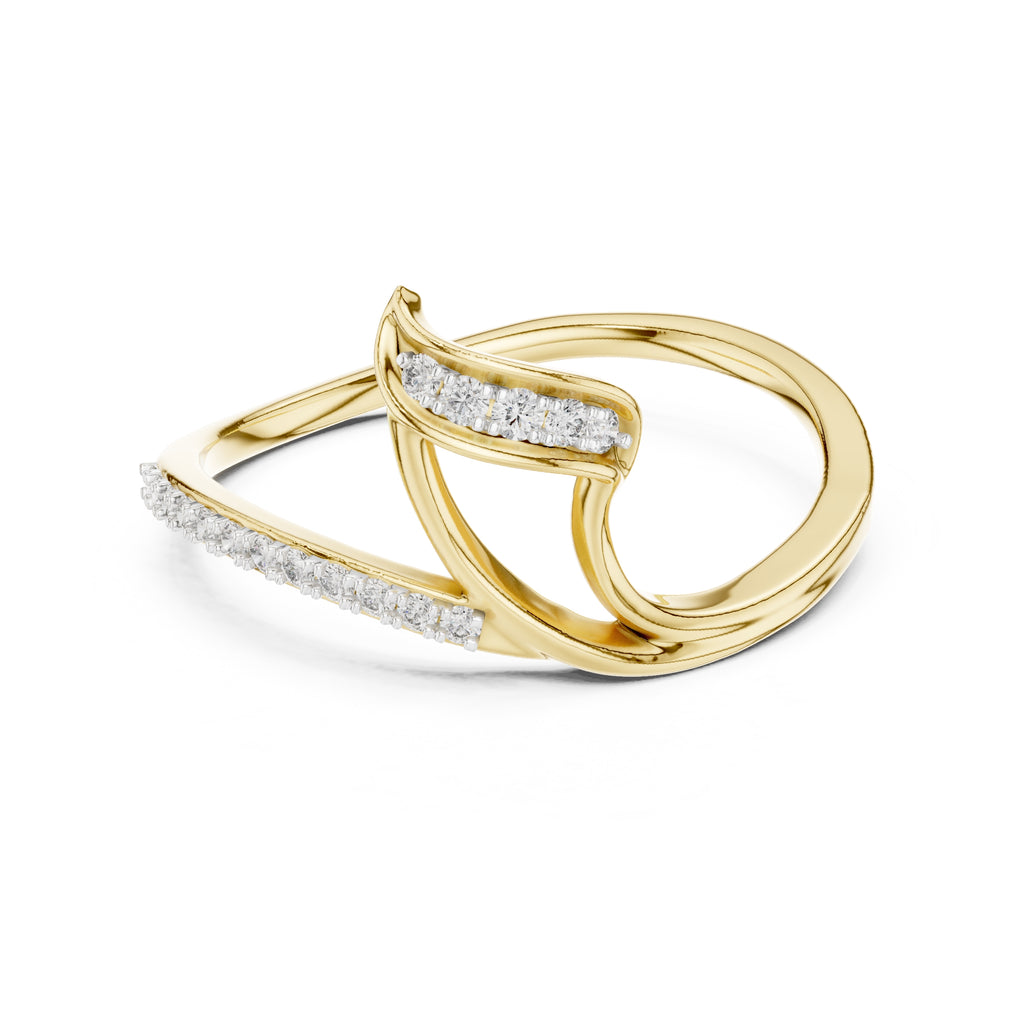 Asymmetric Leaf-Inspired Pavé Ring Yellow Gold