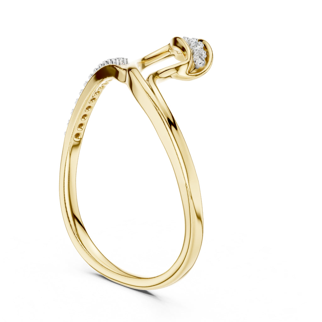 Asymmetric Leaf-Inspired Pavé Ring Yellow Gold