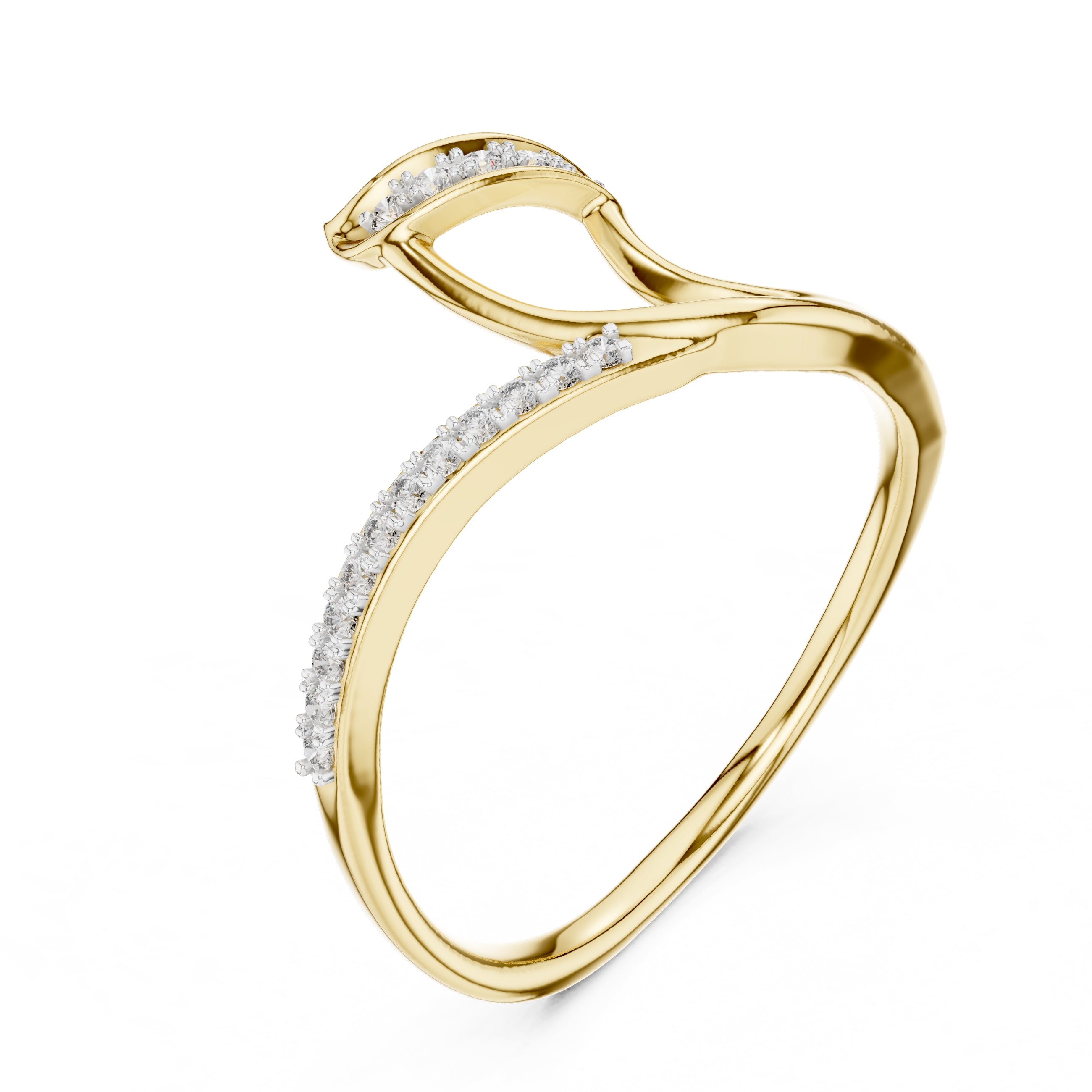 Asymmetric Leaf-Inspired Pavé Ring Yellow Gold