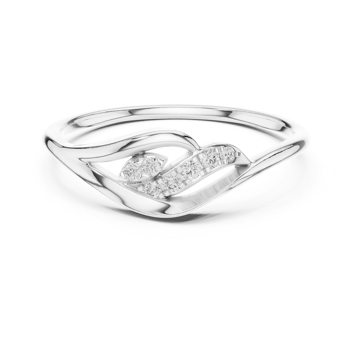 Fluid Leaf Accent Ring White Gold