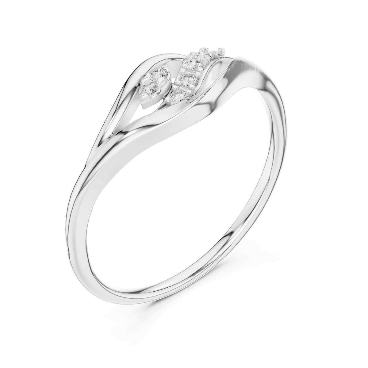 Fluid Leaf Accent Ring White Gold