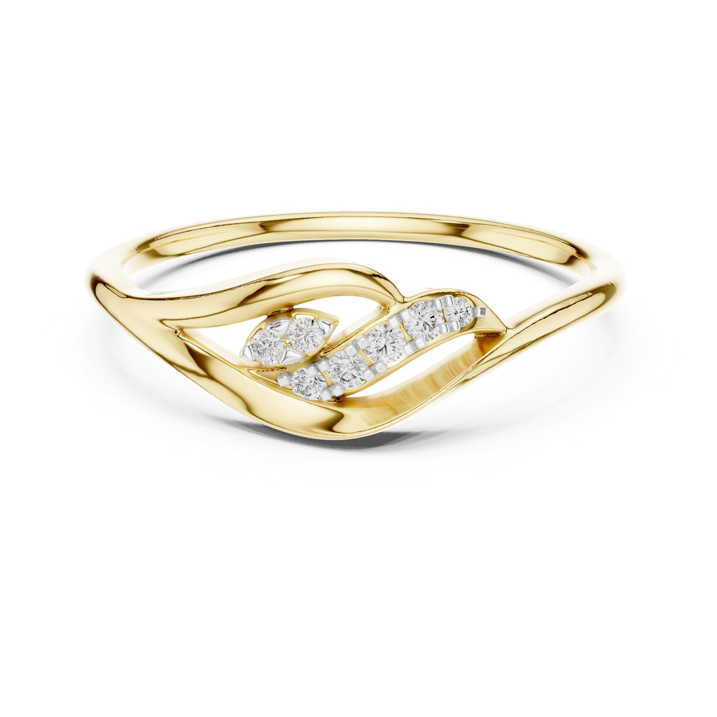 Fluid Leaf Accent Ring Yellow Gold