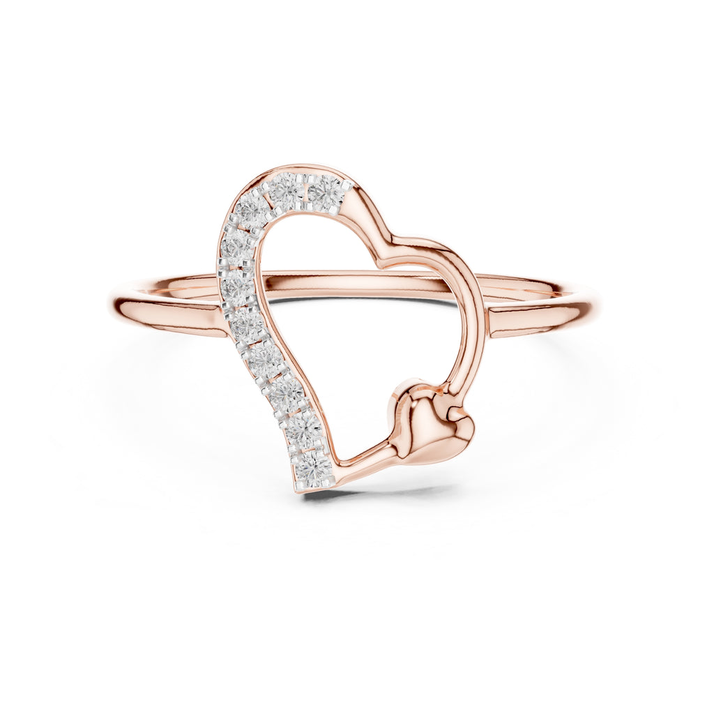 Asymmetric Heart Pavé Minimalist Ring Rose Gold