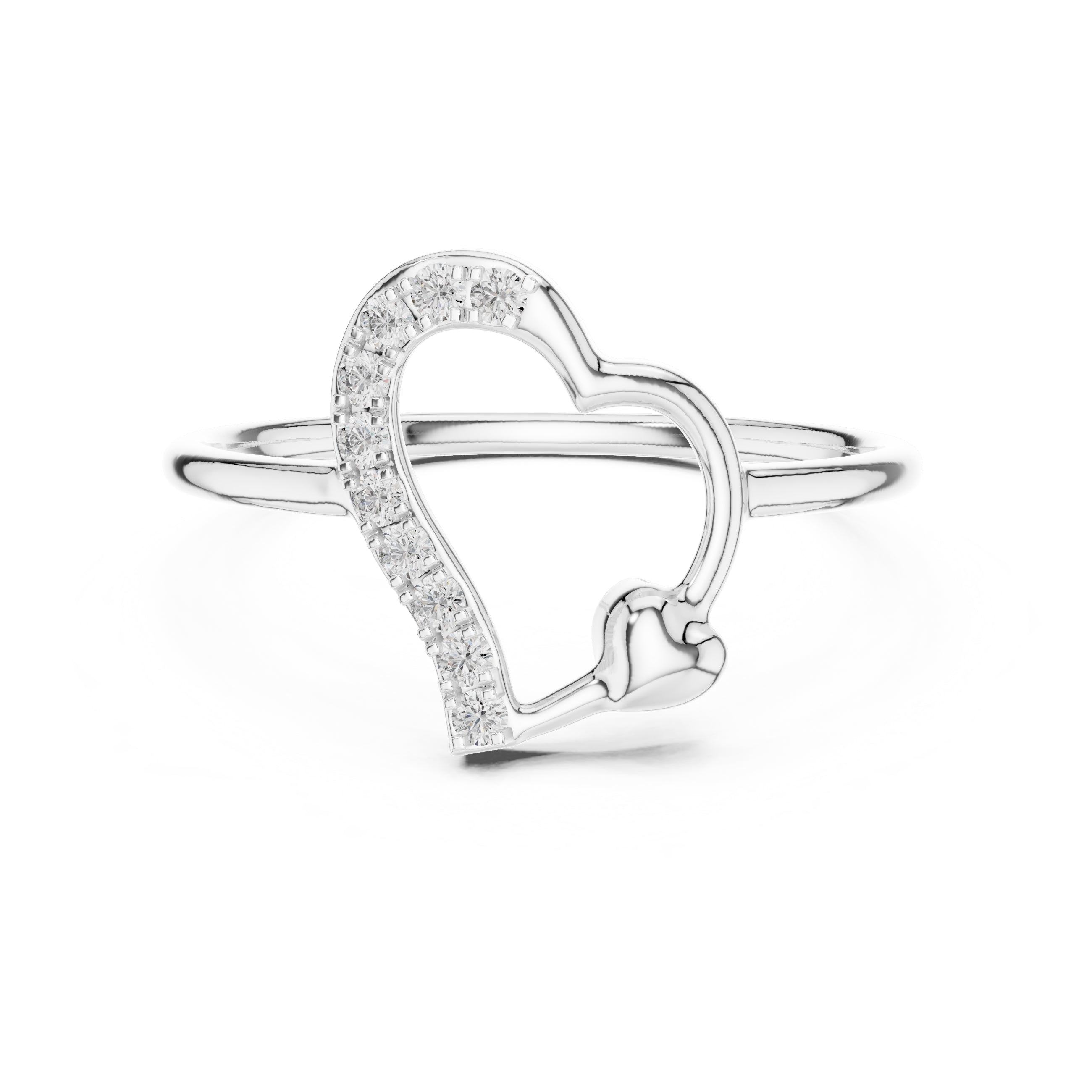 Asymmetric Heart Pavé Minimalist Ring White Gold