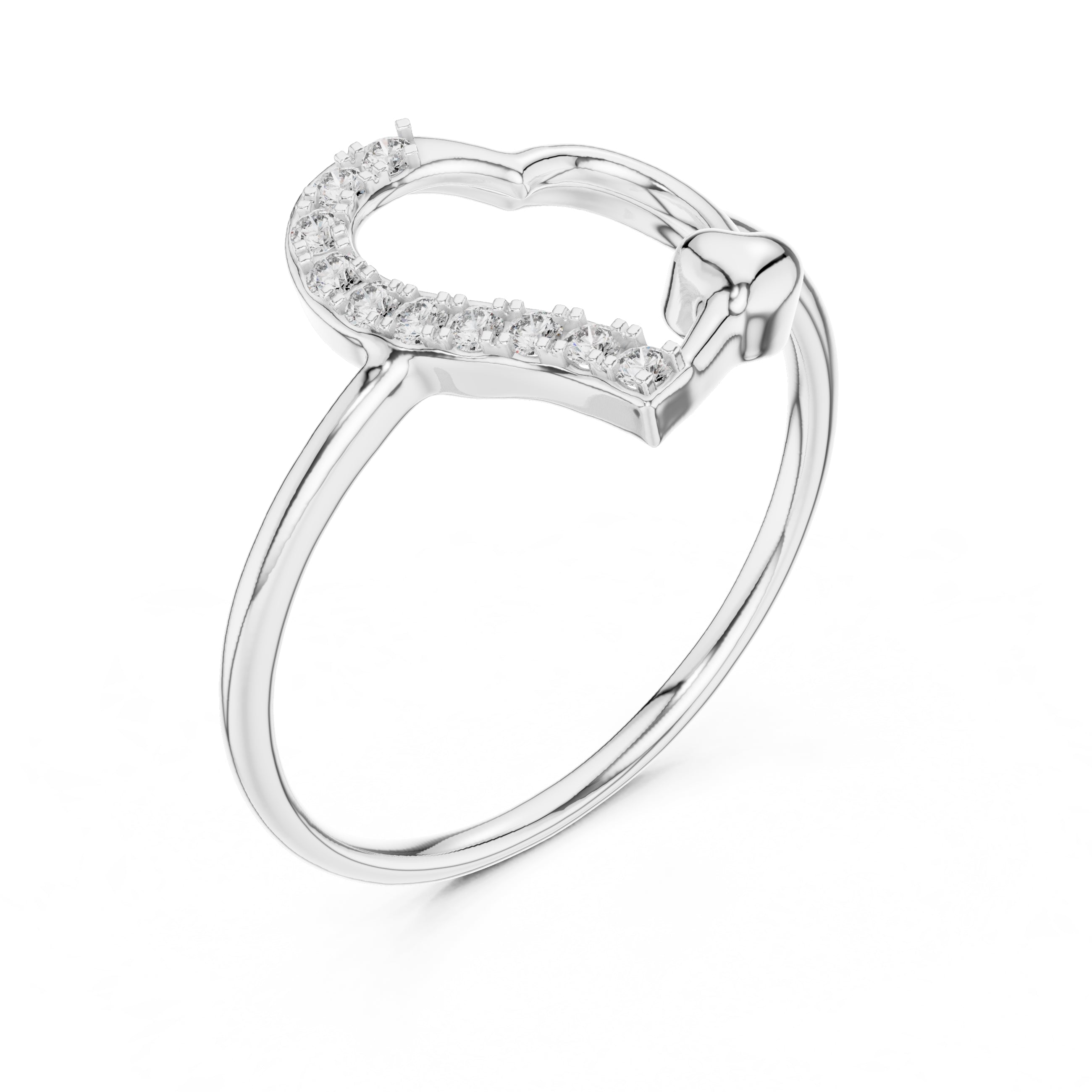 Asymmetric Heart Pavé Minimalist Ring White Gold