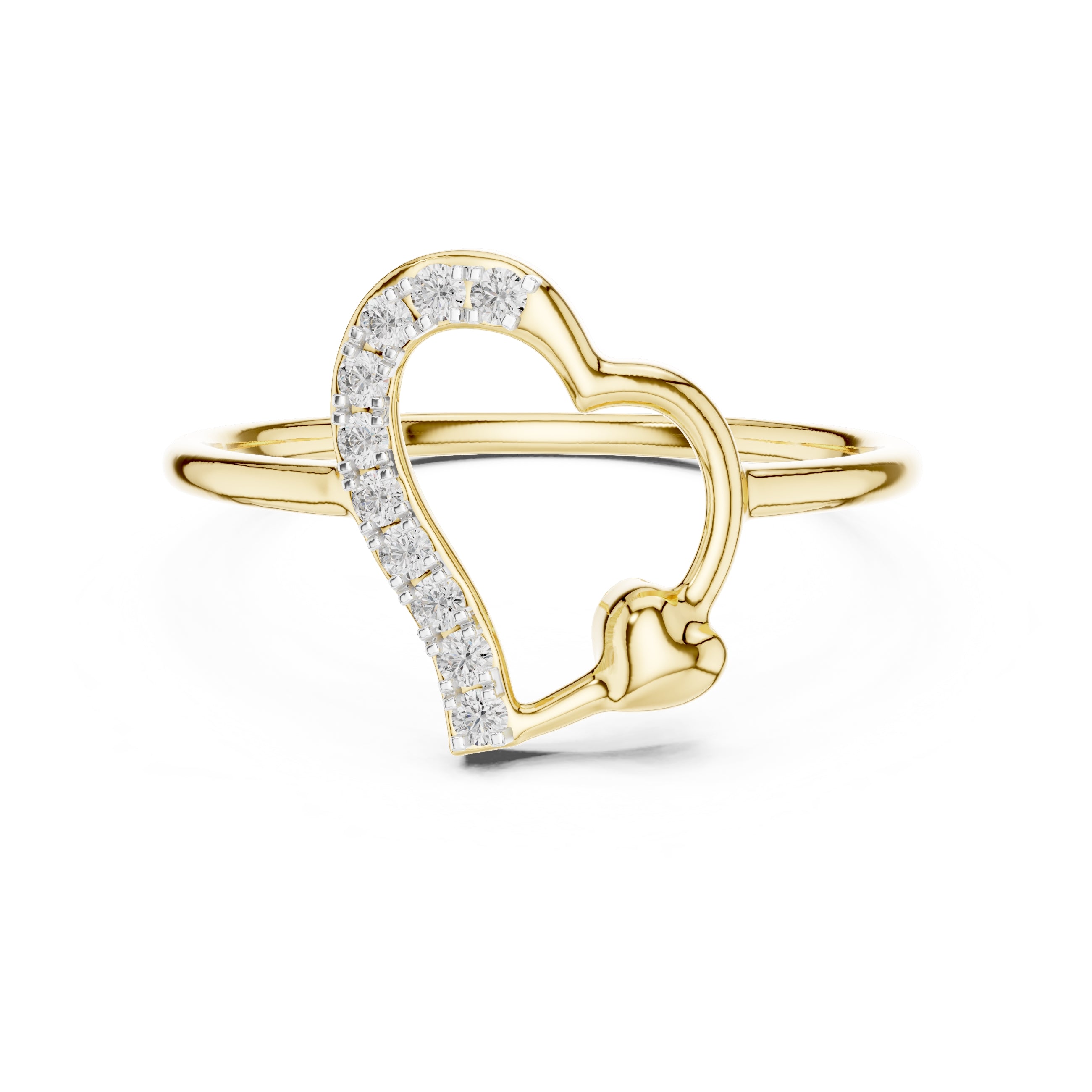 Asymmetric Heart Pavé Minimalist Ring Yellow Gold