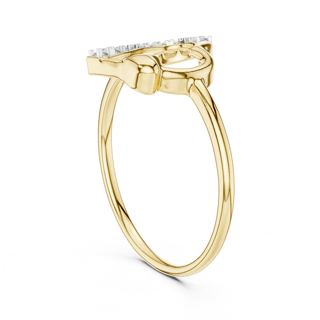 Asymmetric Heart Pavé Minimalist Ring Yellow Gold