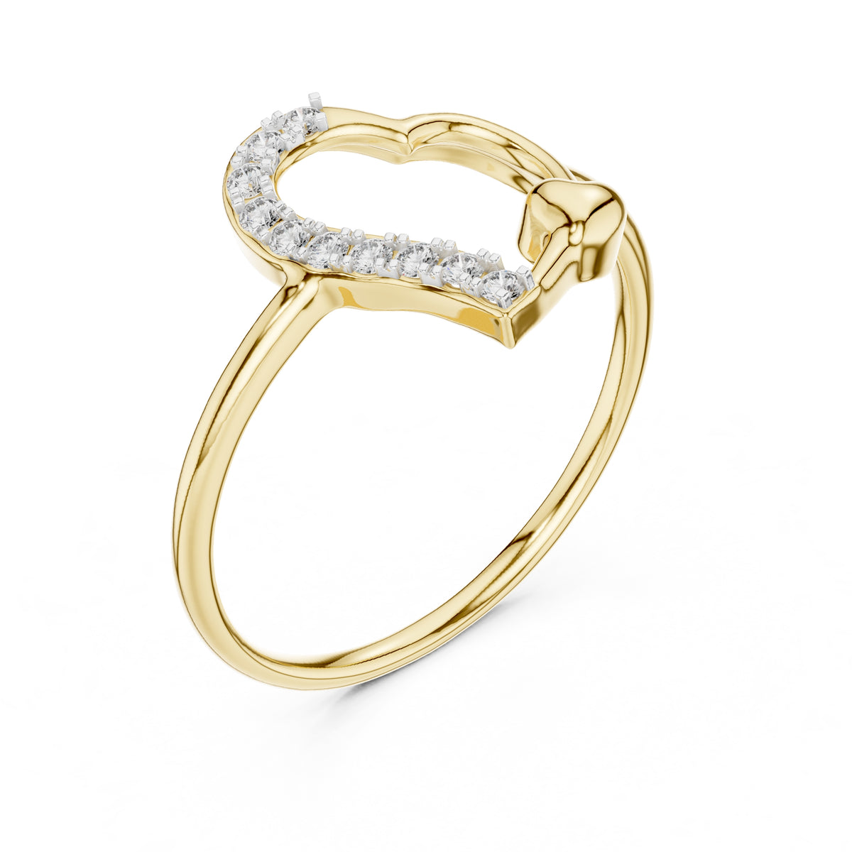 Asymmetric Heart Pavé Minimalist Ring Yellow Gold