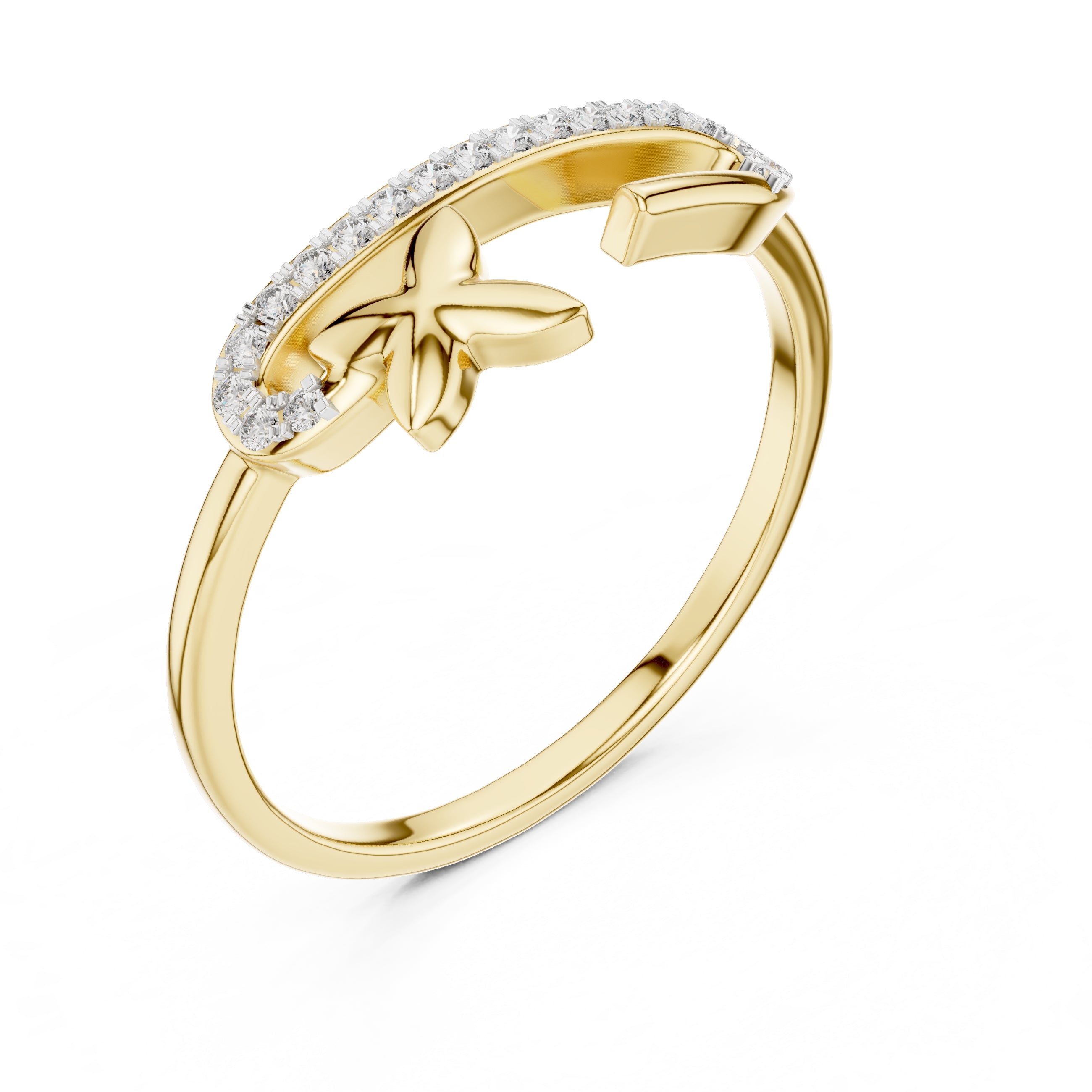 Blossom Accent Open Band Ring Yellow Gold
