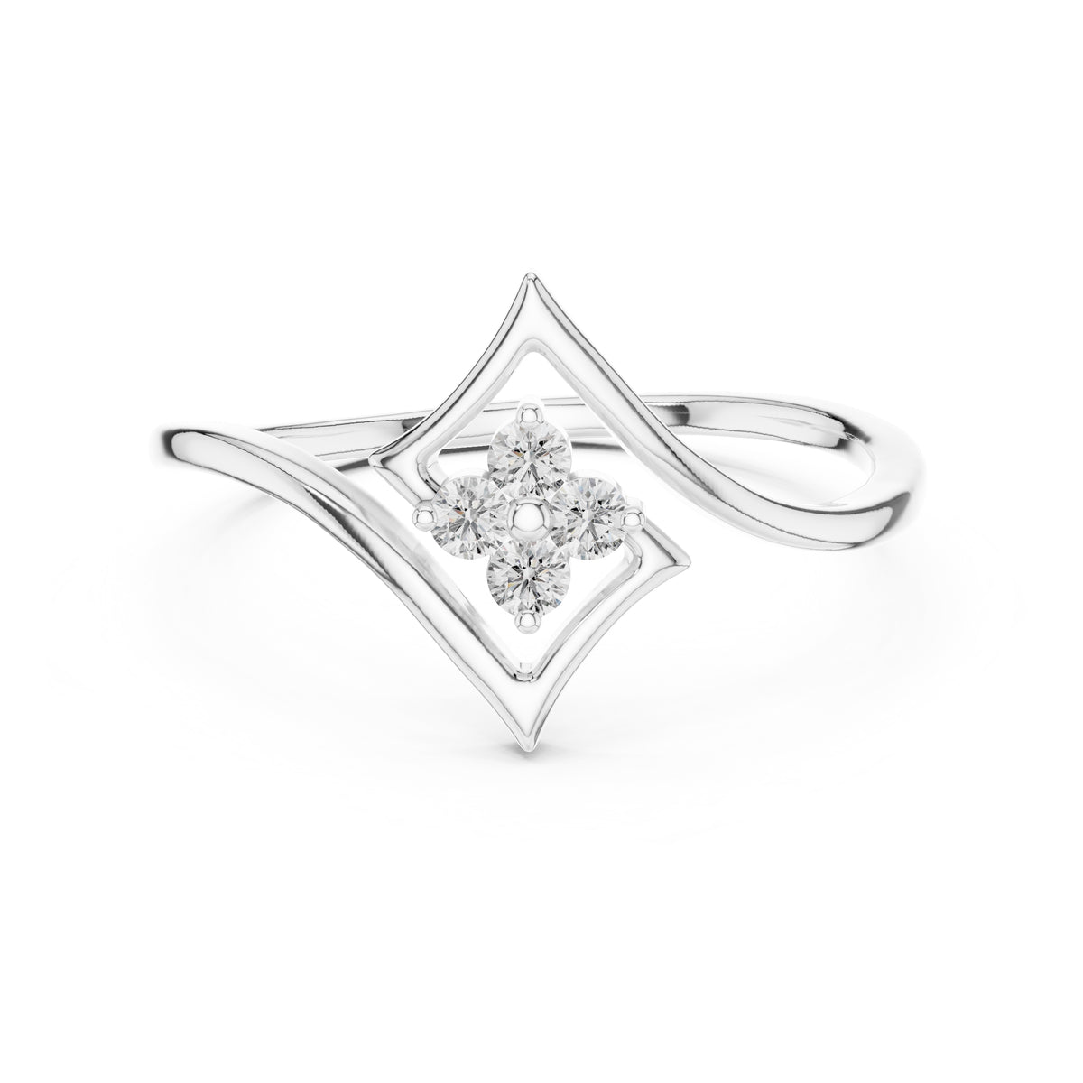 Geometric Diamond Cluster Ring White Gold