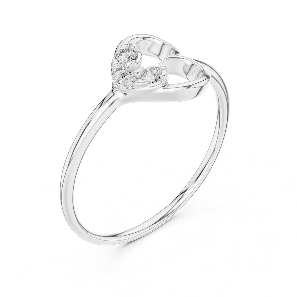 Asymmetric Heart Cluster Ring White Gold