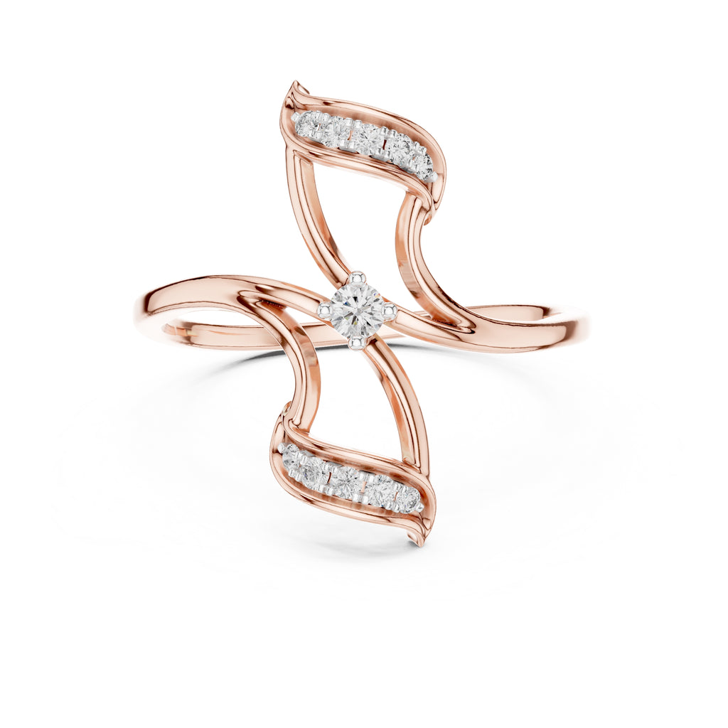 Asymmetric Leaf Accent Statement Ring Rose Gold