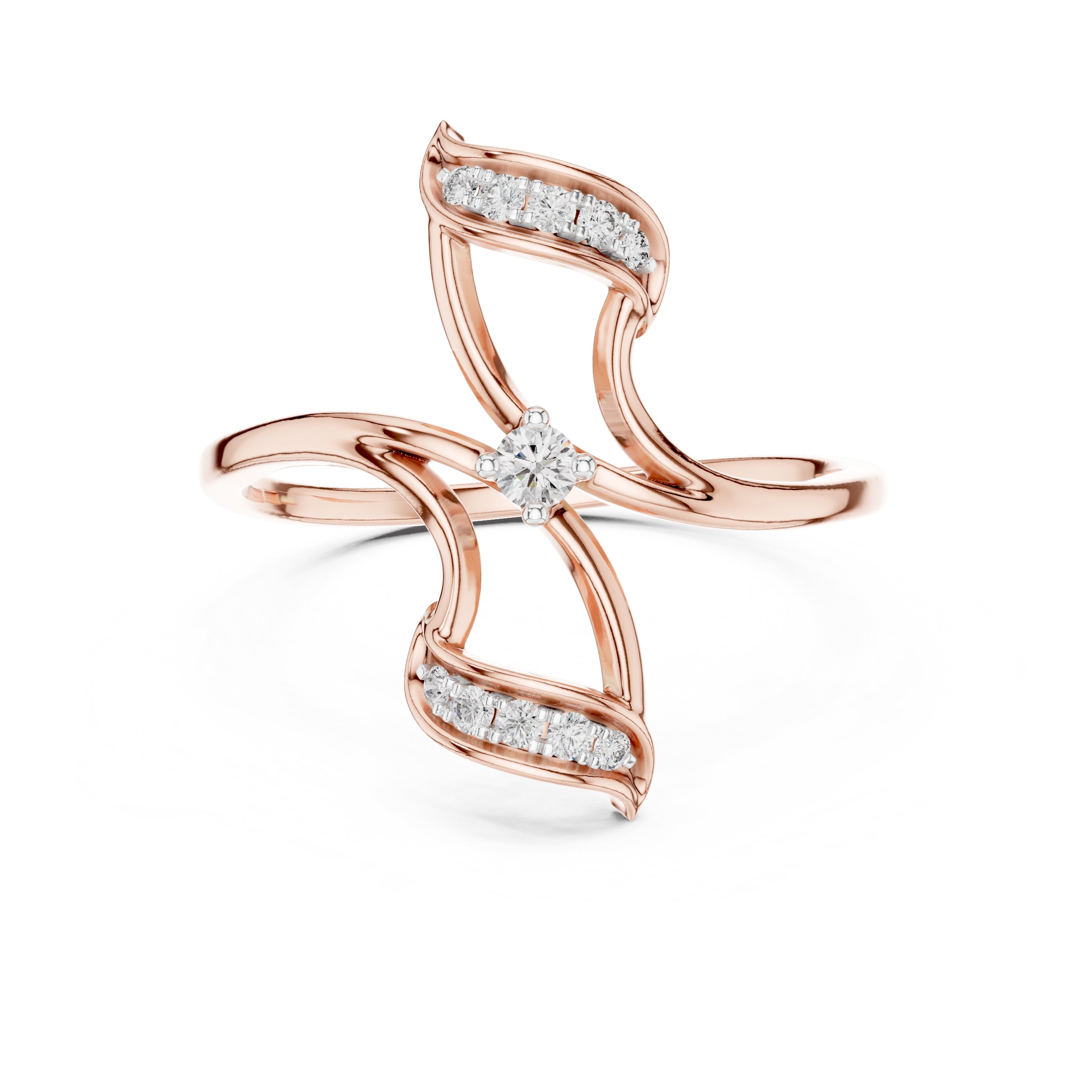 Asymmetric Leaf Accent Statement Ring Rose Gold