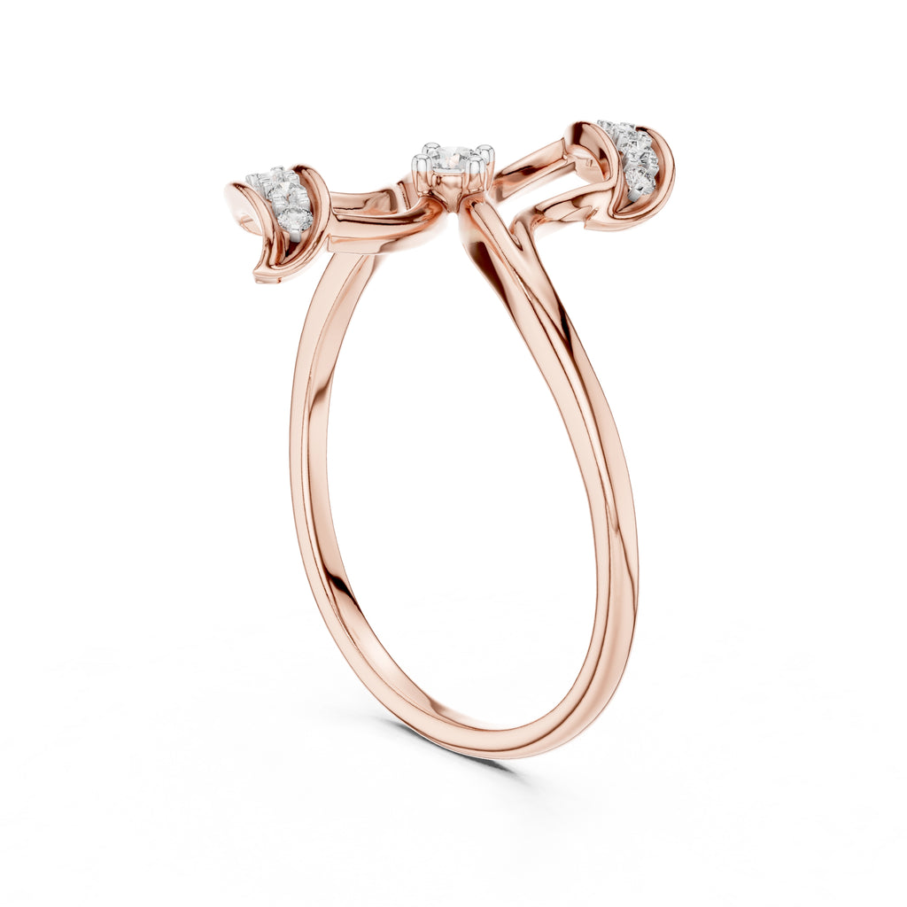 Asymmetric Leaf Accent Statement Ring Rose Gold