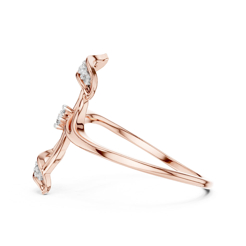 Asymmetric Leaf Accent Statement Ring Rose Gold