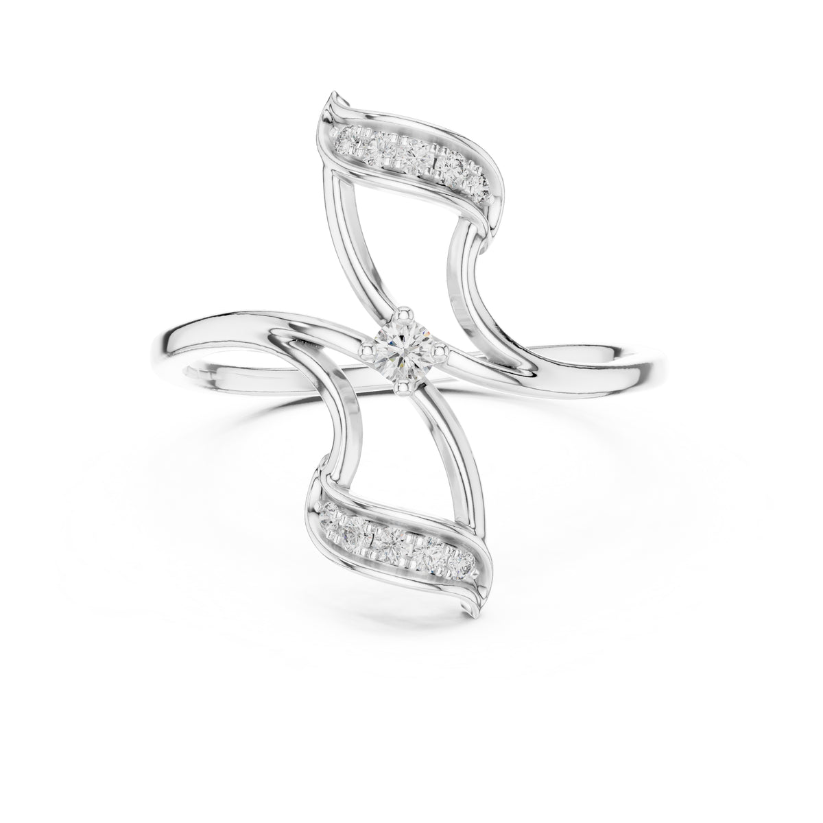 Asymmetric Leaf Accent Statement Ring White Gold