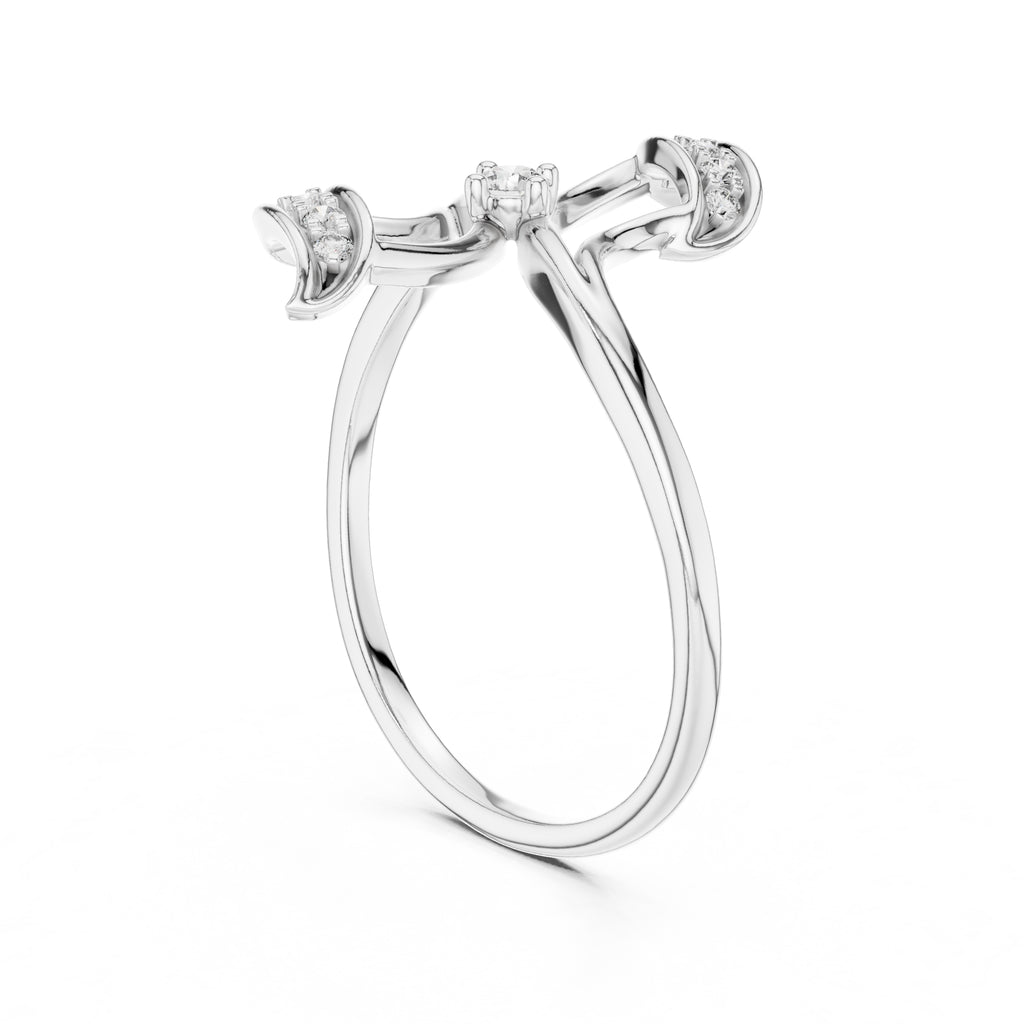 Asymmetric Leaf Accent Statement Ring White Gold