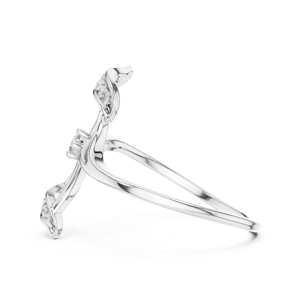 Asymmetric Leaf Accent Statement Ring White Gold
