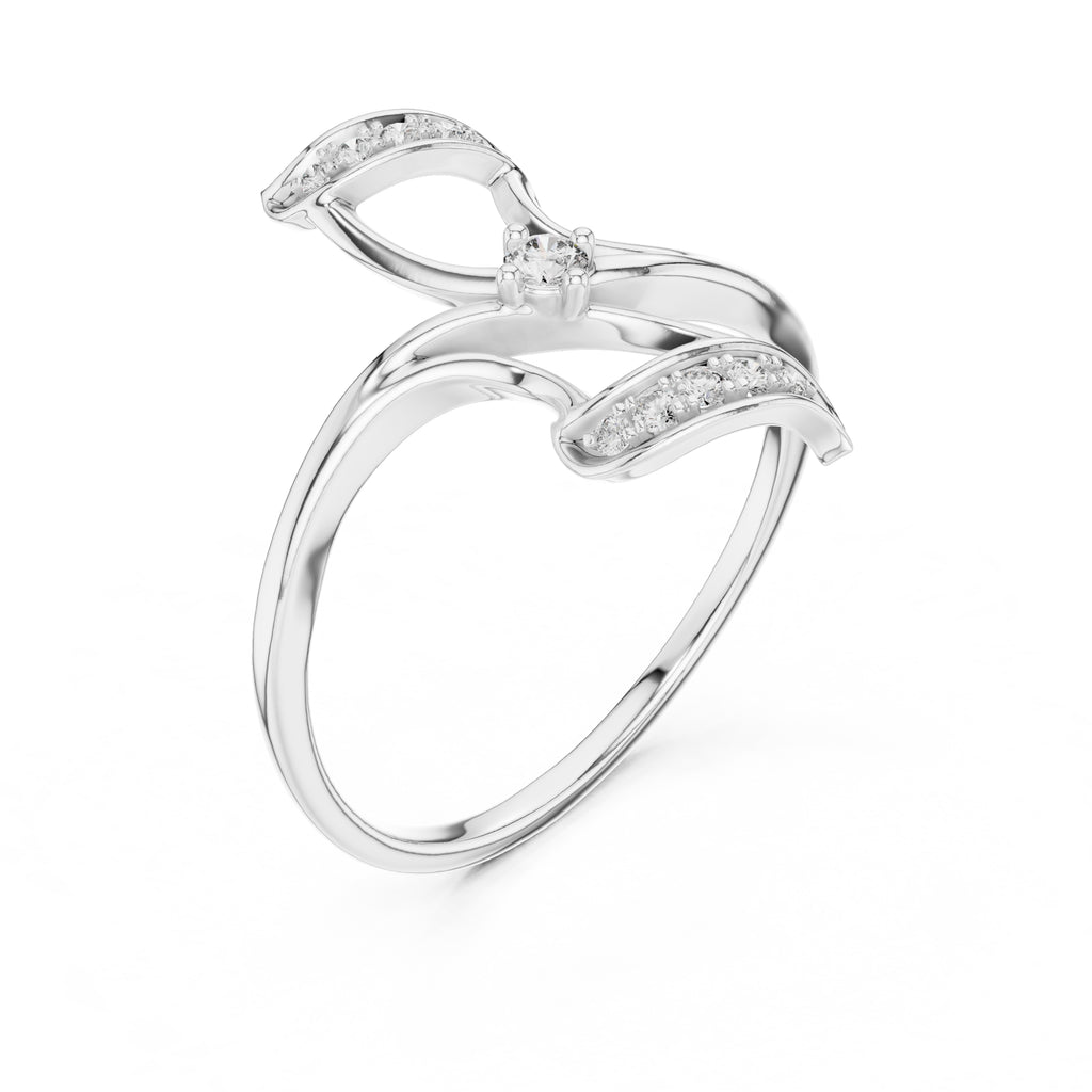 Asymmetric Leaf Accent Statement Ring White Gold