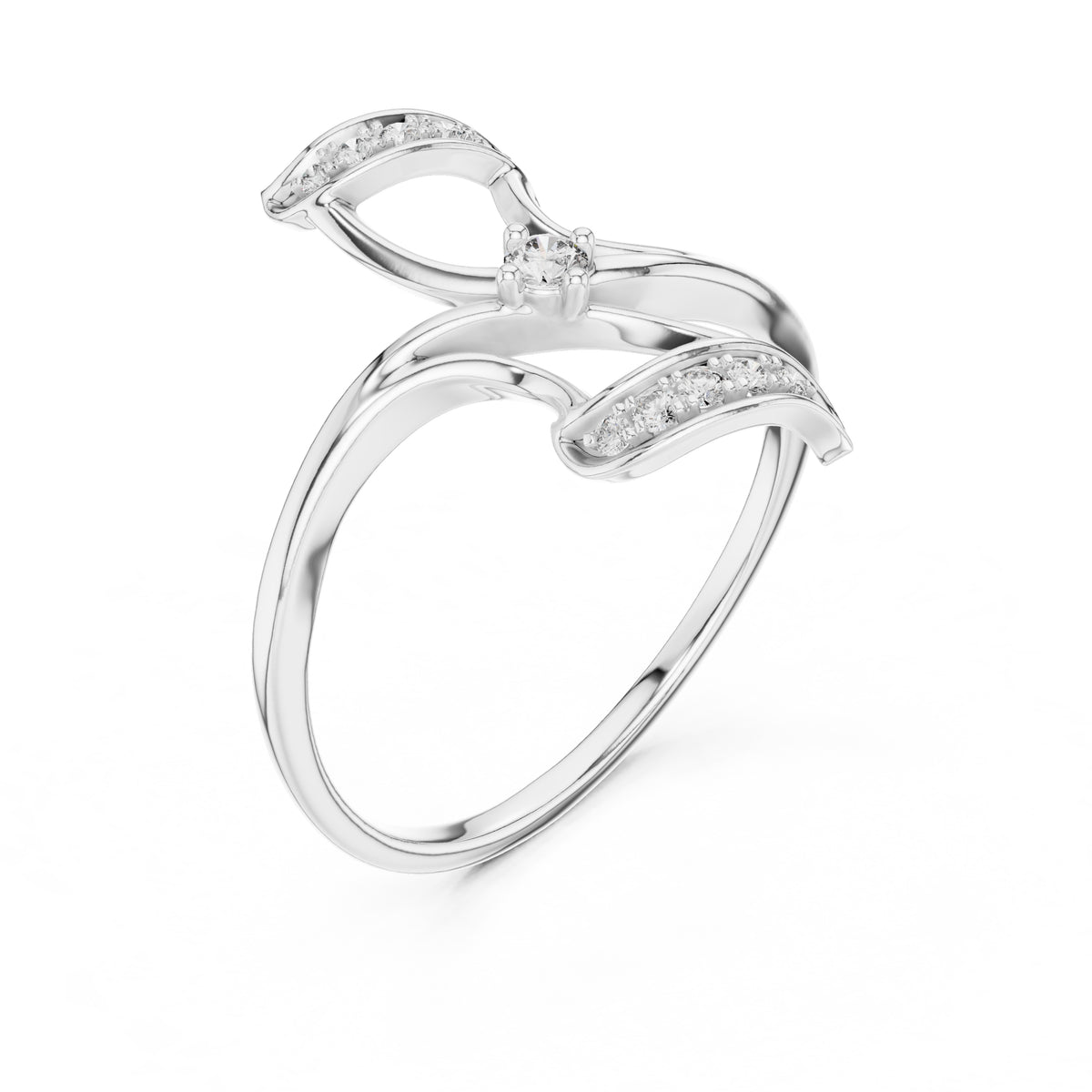 Asymmetric Leaf Accent Statement Ring White Gold