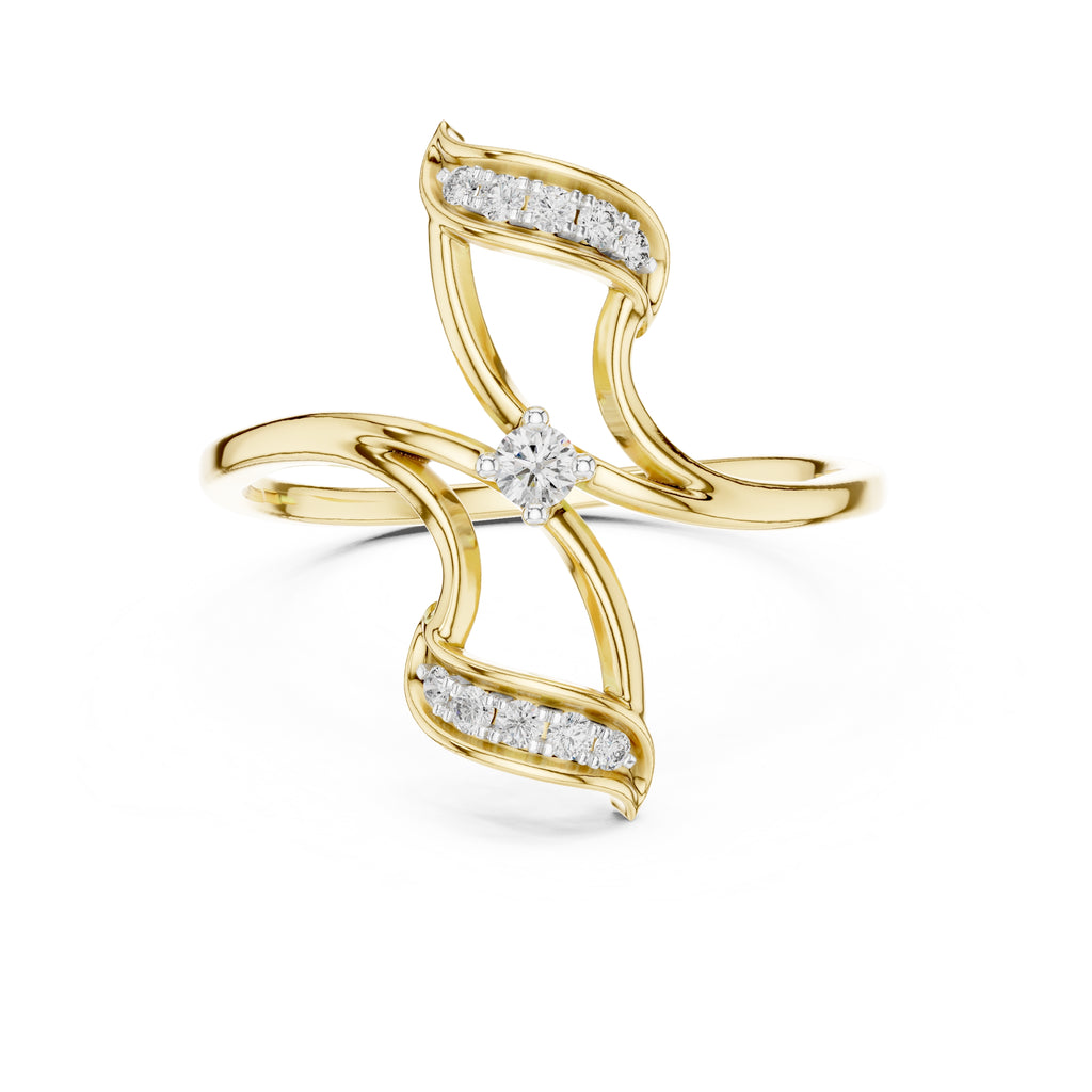 Asymmetric Leaf Accent Statement Ring Yellow Gold