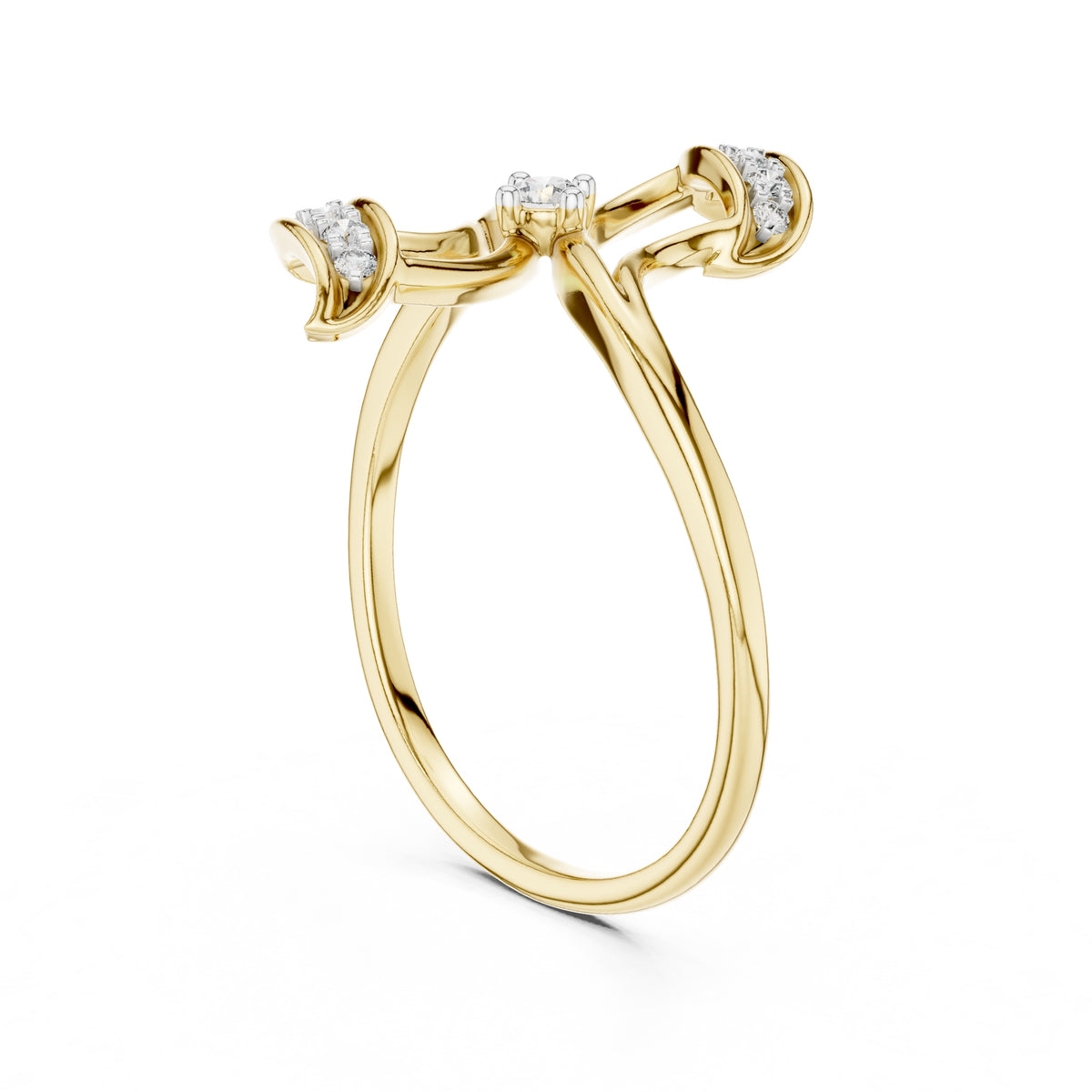Asymmetric Leaf Accent Statement Ring Yellow Gold