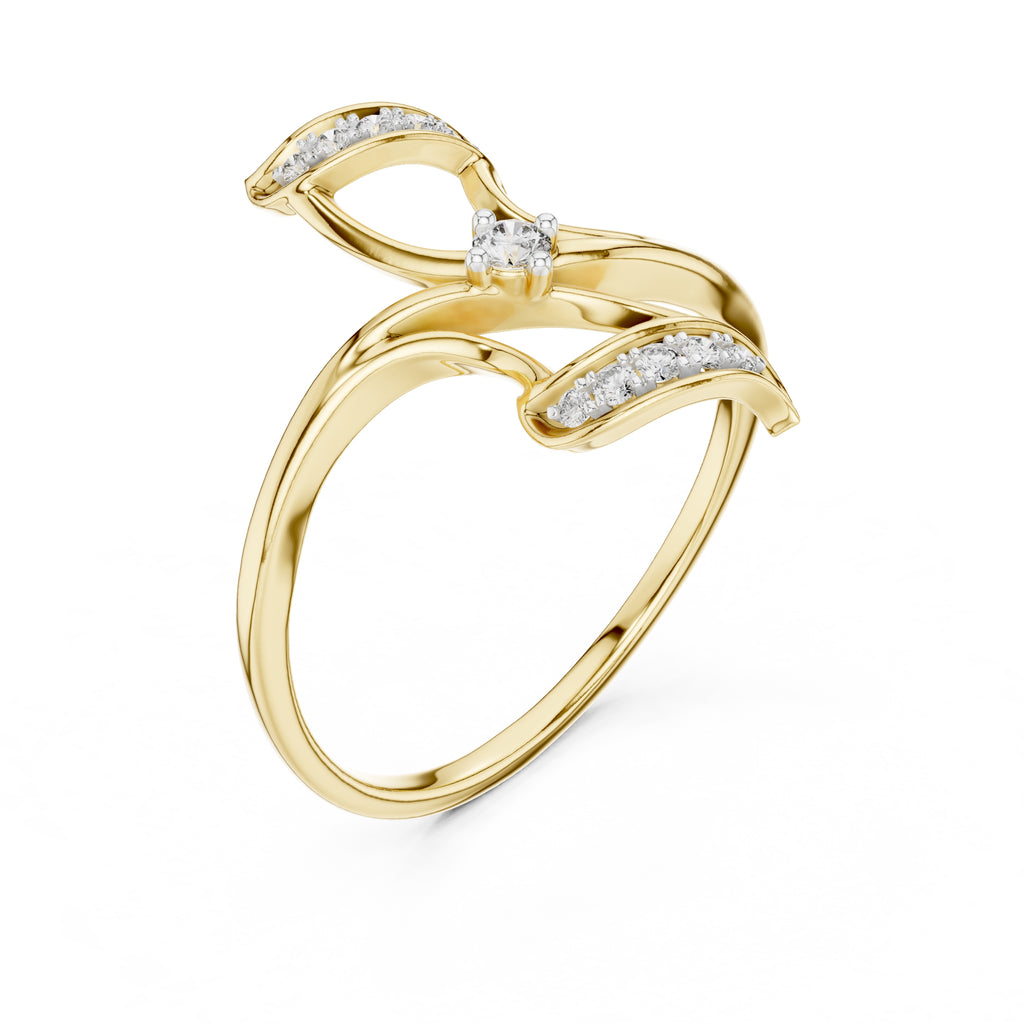 Asymmetric Leaf Accent Statement Ring Yellow Gold