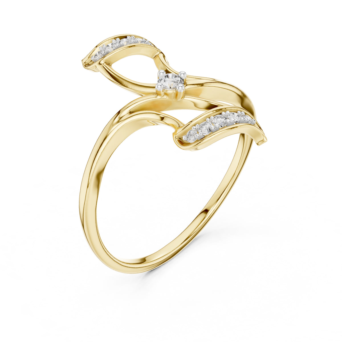 Asymmetric Leaf Accent Statement Ring Yellow Gold