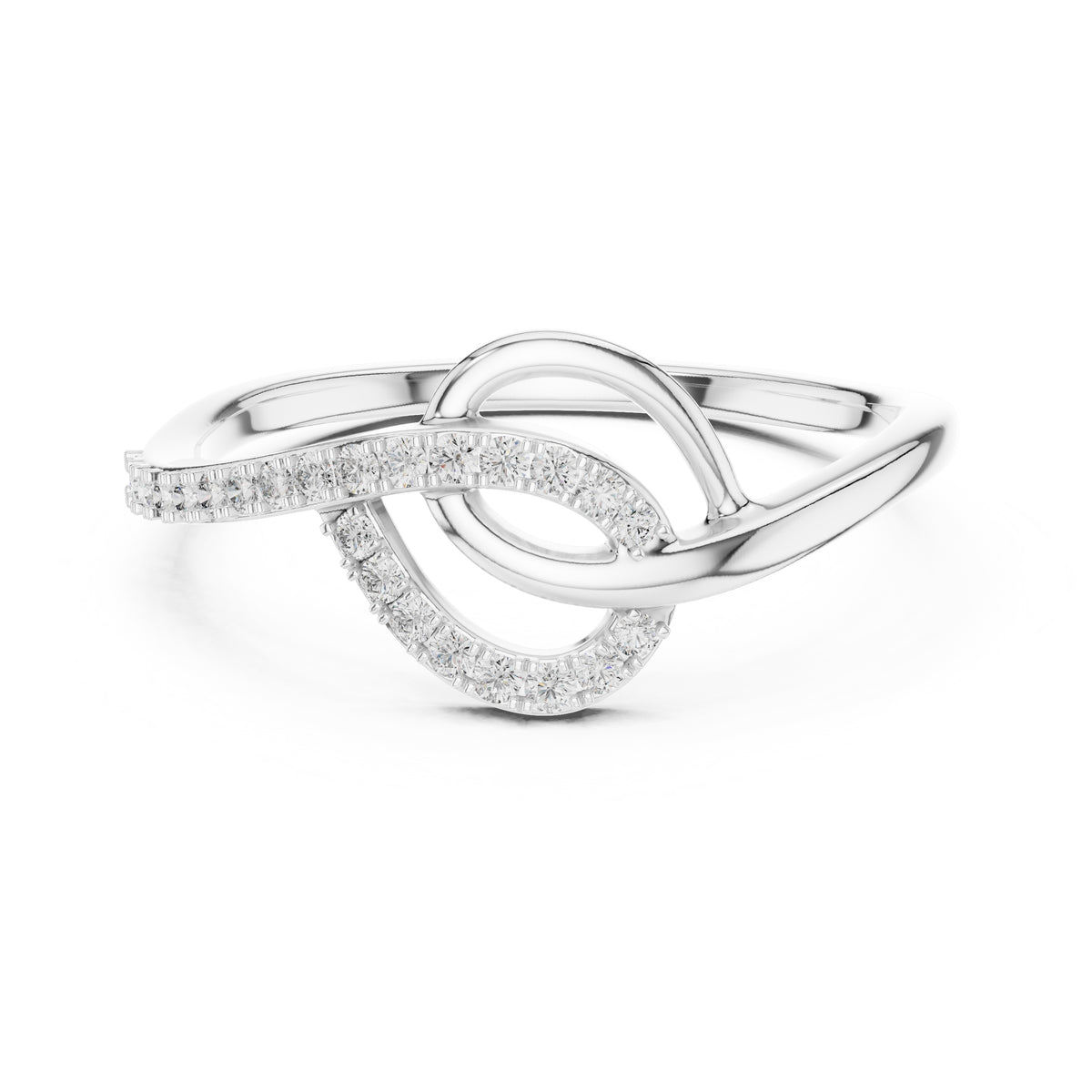 Interlocking Swirl Pavé Minimalist Ring White Gold